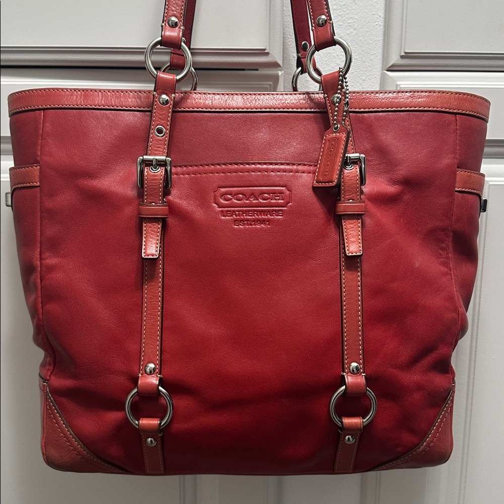 Coach Cherry Red Leather Tote 2010 East/West Gallery